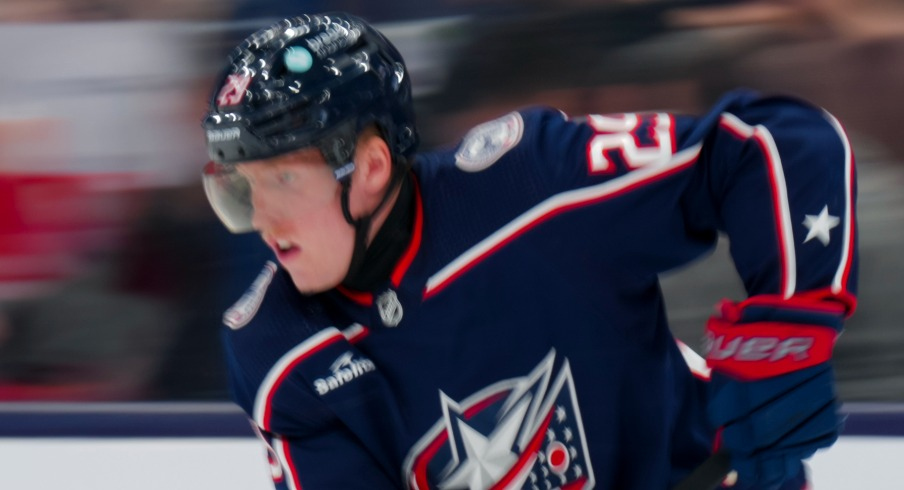 Columbus Blue Jackets right wing Patrik Laine (29) skates with the puck against the Montreal Canadiens in the first period at Nationwide Arena.