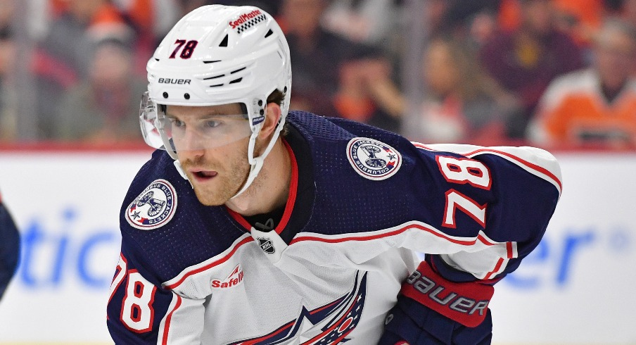 Columbus Blue Jackets defenseman Damon Severson (78) against the Philadelphia Flyers at Wells Fargo Center.