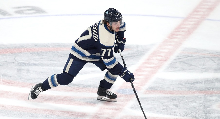 Columbus Blue Jackets defenseman Nick Blankenburg (77) handles the puck during the third period against the New Jersey Devils at Nationwide Arena.