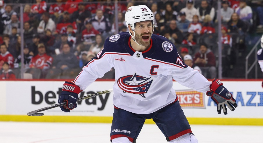 Columbus Blue Jackets center Boone Jenner (38) celebrates his goal against the New Jersey Devils during the first period at Prudential Center.