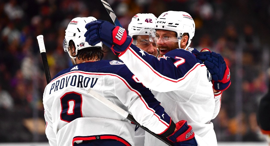 Columbus Blue Jackets center Sean Kuraly (7) celebrates his goal scored against the against the Anaheim Ducks during the second period at Honda Center.