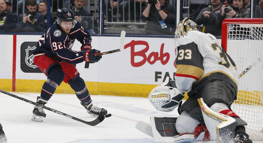Alex Nylander was on fire for the Columbus Blue Jackets on Monday night in their 6-3 win over the Vegas Golden Knights, scoring a hat trick in just his fifth game with the team.