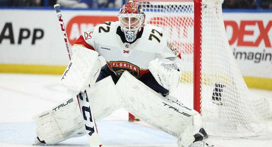 Florida Panthers goaltender Sergei Bobrovsky (72) readies in the goal against the Tampa Bay Lightning in the first period at Amalie Arena.