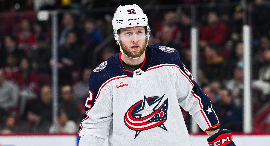 Columbus Blue Jackets left wing Alex Nylander (92) looks on against the Montreal Canadiens during the second period at Bell Centre.