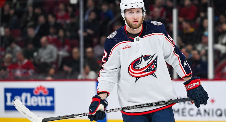 Columbus Blue Jackets' Alex Nylander looks on against the Montreal Canadiens during the second period at Bell Centre.