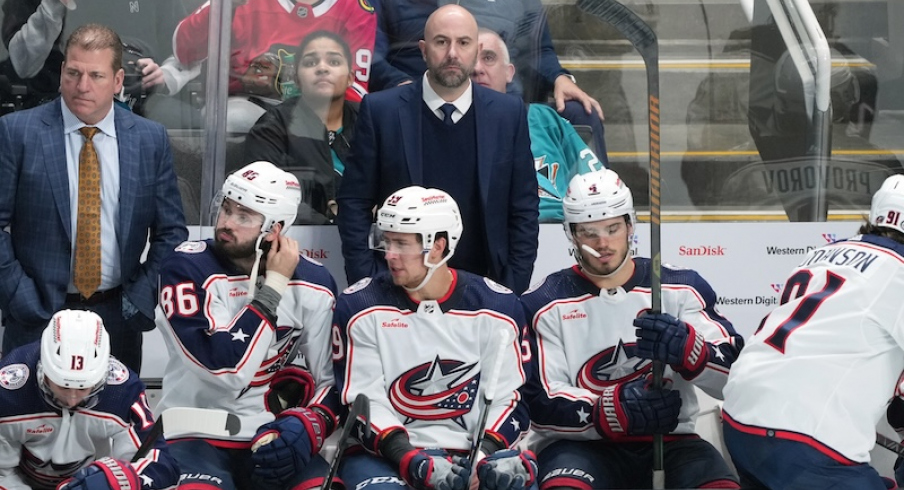 Columbus Blue Jackets head coach Pascal Vincent stands behind the bench during the third period against the San Jose Sharks at SAP Center at San Jose.