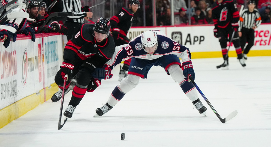 David Jiricek skates against the Carolina Hurricanes