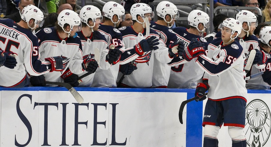Yegor Chinakhov and Gavin Brindley scored six minutes apart as the Columbus Blue Jackets impressive preseason continued Tuesday night with a 3-1 win over the Blues in St. Louis.