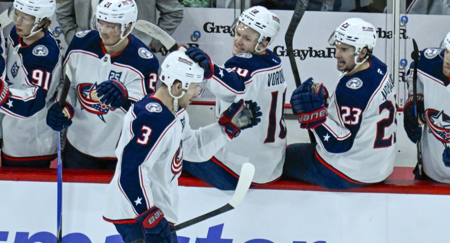 Charlie Coyle had a hat trick, Zach Werenski and Mathieu Olivier had multi-point nights, and Elvis Merzlikins made 22 saves as the Columbus Blue Jackets rolled to a 4-2 win over Chicago.