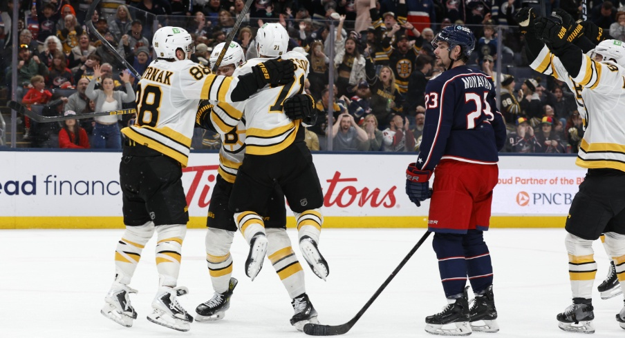 The Columbus Blue Jackets had a 3-0 lead in the third period — and then the wheels came off, giving the Boston Bruins a 4-3 shootout victory Sunday night in a demoralizing Blue Jackets loss.
